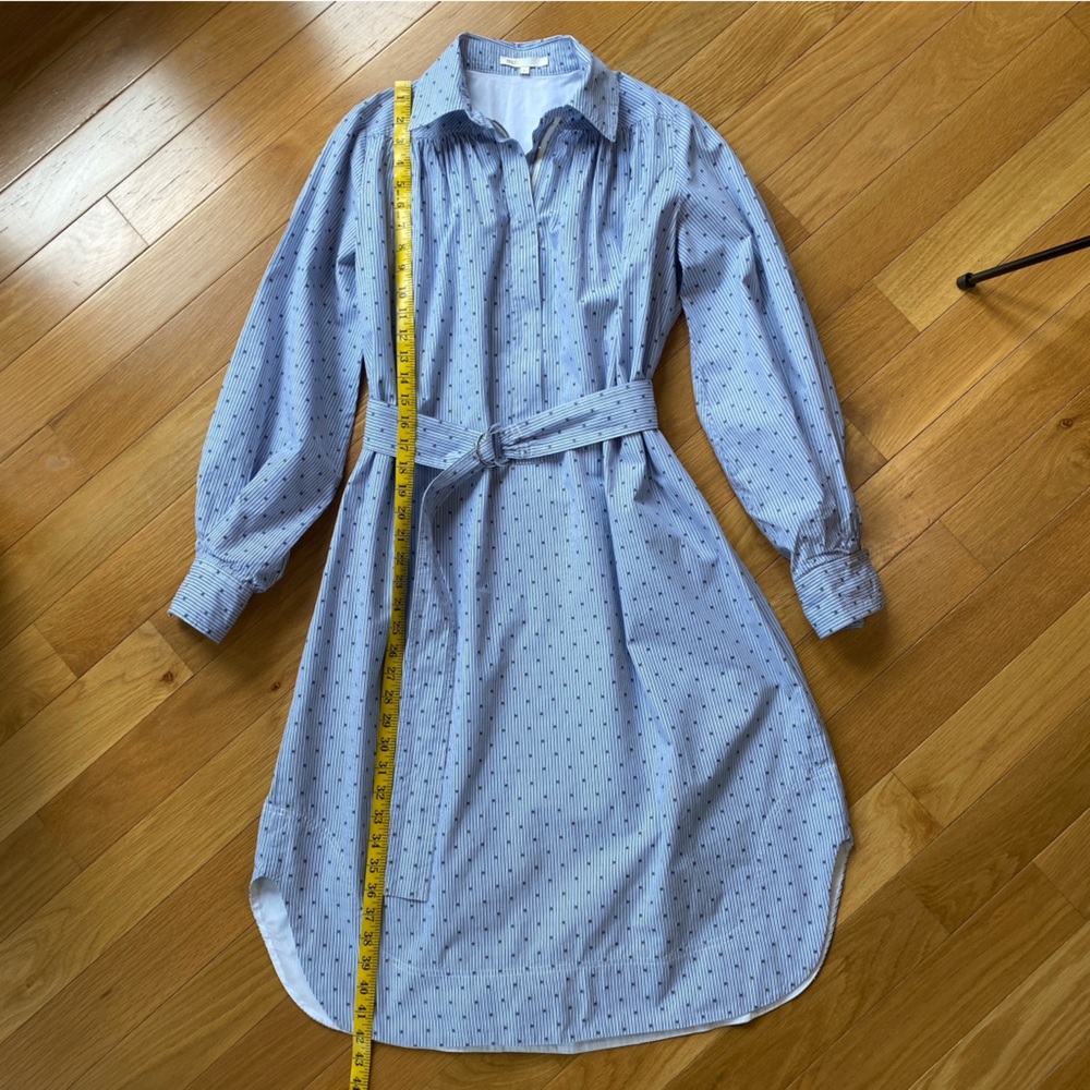 Maje E18RELINO BLEU Blue White Striped Embroidered Belted Dress Size 1 or Small - Picture 5 of 8